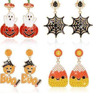 4 Pairs Halloween Enamel Earrings for Women Halloween Boo Stud Earrings Beaded S